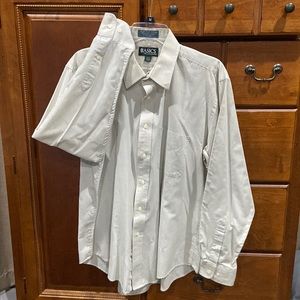 Mens Long Sleeve Beige Dress Shirt